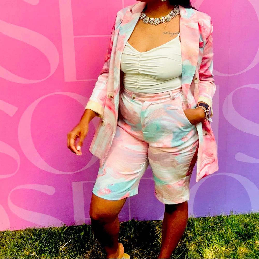 Mixed Print Blazer & Midi Short Set - image 7